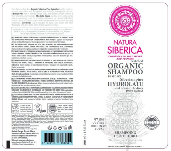 CHAMPU ORGANICO CERTIFICADO. PROTECCION Y REPARACION. PARA EL CABELLO DAÑADO, 400ML - Image 3