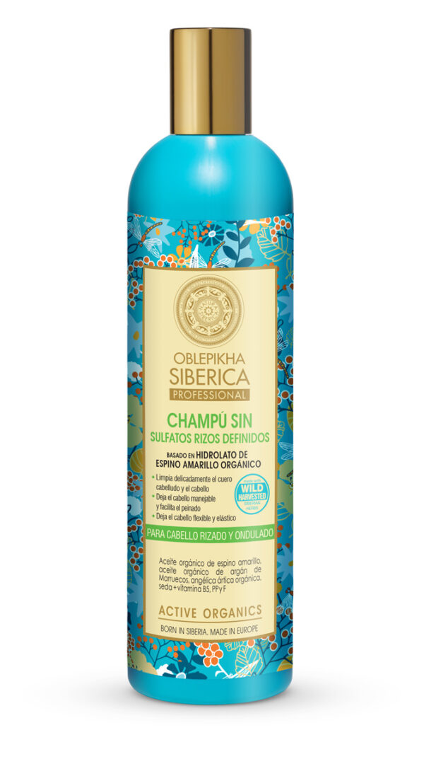 CHAMPÚ SIN SULFATOS CON HIDROLATO DE ESPINO AMARILLO ORGÁNICO, RIZOS DEFINIDOS, 400 ML