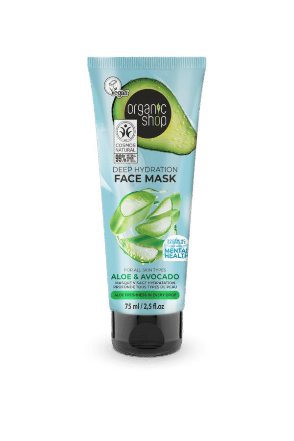MASCARILLA FACIAL DE HIDRATACIÓN PROFUNDA PARA TODO TIPO DE PIEL «AGUACATE Y ALOE» DE ORGANIC SHOP, 75 ML