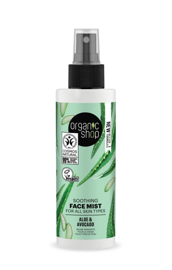 BRUMA FACIAL CALMANTE PARA TODO TIPO DE PIEL «AGUACATE Y ALOE» DE ORGANIC SHOP, 150 ML