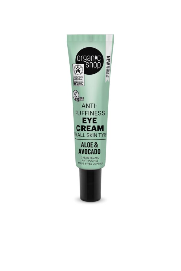 CREMA PARA EL CONTORNO DE LOS OJOS ANTIHINCHAZÓN PARA TODO TIPO DE PIEL «AGUACATE Y ALOE» DE ORGANIC SHOP, 30 ML