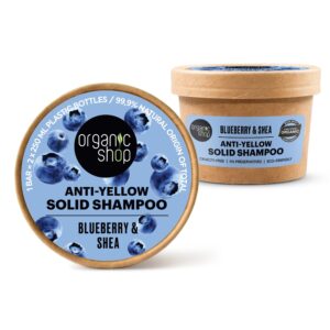 CHAMPÚ SÓLIDO ANTIAMARILLO ARÁNDANO AZUL Y KARITÉ, 60 G