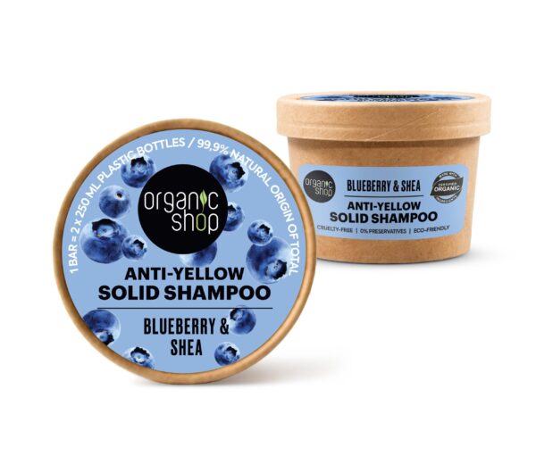 CHAMPÚ SÓLIDO ANTIAMARILLO ARÁNDANO AZUL Y KARITÉ, 60 G