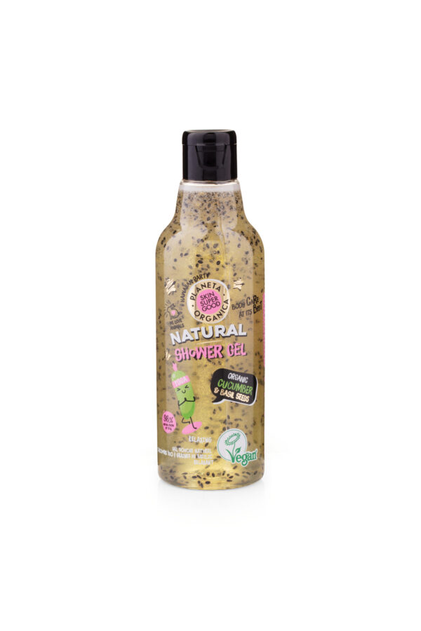 "GEL DE DUCHA NATURAL DE PEPINO ORGÁNICO Y SEMILLAS DE  ALBAHACA, 250ml"