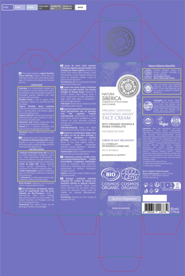 CREMA DE NOCHE FACIAL CALMANTE CERTIFICADA ORGÁNICA PARA PIEL SENSIBLE, 50 ML - Image 4