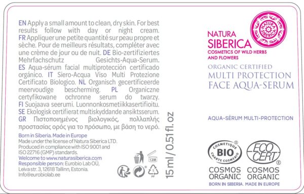 AQUA-SÉRUM FACIAL MULTIPROTECCIÓN CERTIFICADO ORGÁNICO PARA PIEL SENSIBLE, 15 ML - Image 5