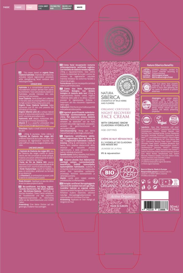 CREMA FACIAL RECUPERACIÓN NOCTURNA ANTIENVEJECIMIENTO CERTIFICADA ORGÁNICA, 50 ML - Image 4
