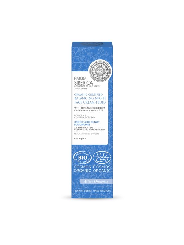 CREMA FLUIDA DE NOCHE FACIAL EQUILIBRANTE  CERTIFICADA ORGÁNICA PARA PIEL GRASA Y MIXTA, 50 ML